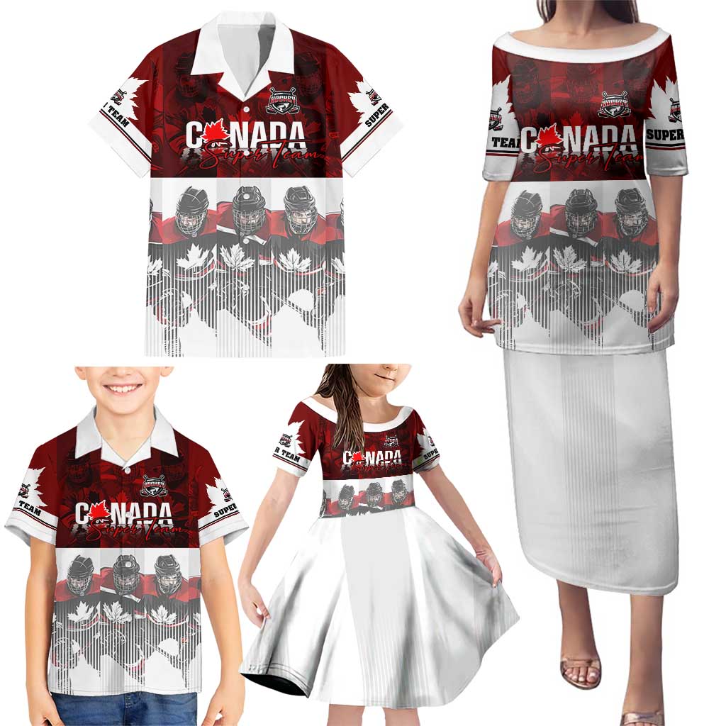 Canada Super Team Family Matching Puletasi and Hawaiian Shirt Dynamic Ice Hockey Legacy