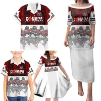Canada Super Team Family Matching Puletasi and Hawaiian Shirt Dynamic Ice Hockey Legacy