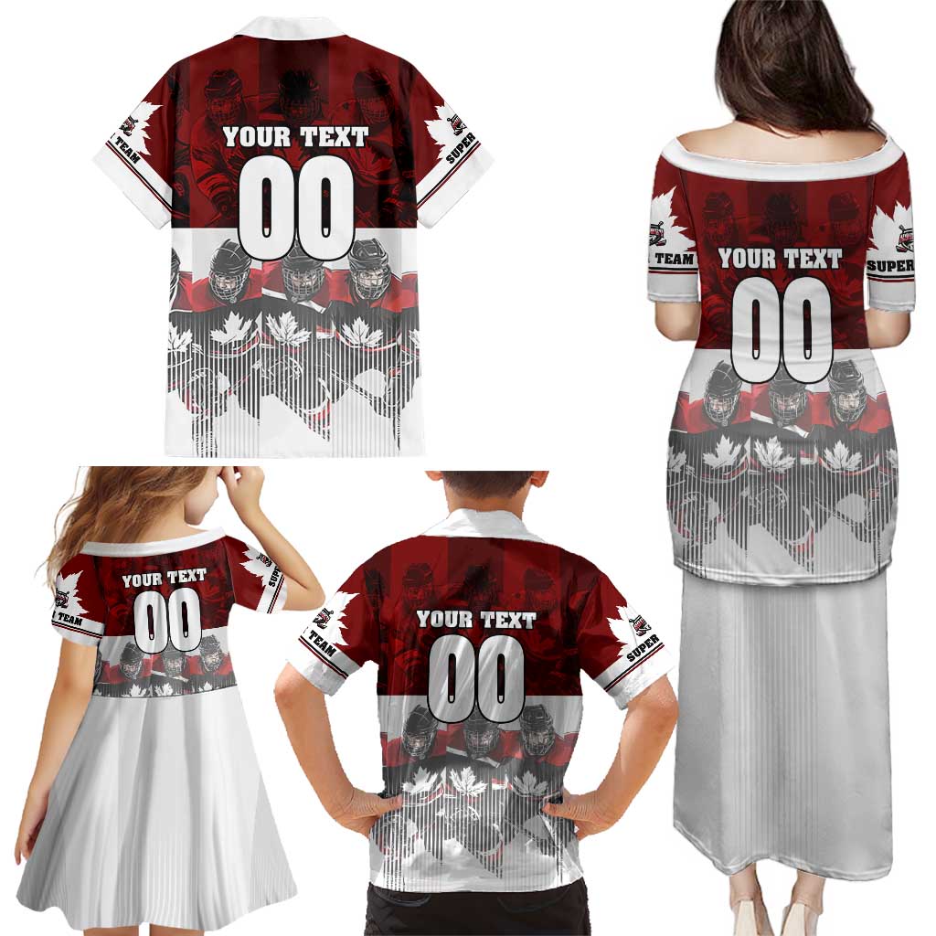 Canada Super Team Family Matching Puletasi and Hawaiian Shirt Dynamic Ice Hockey Legacy