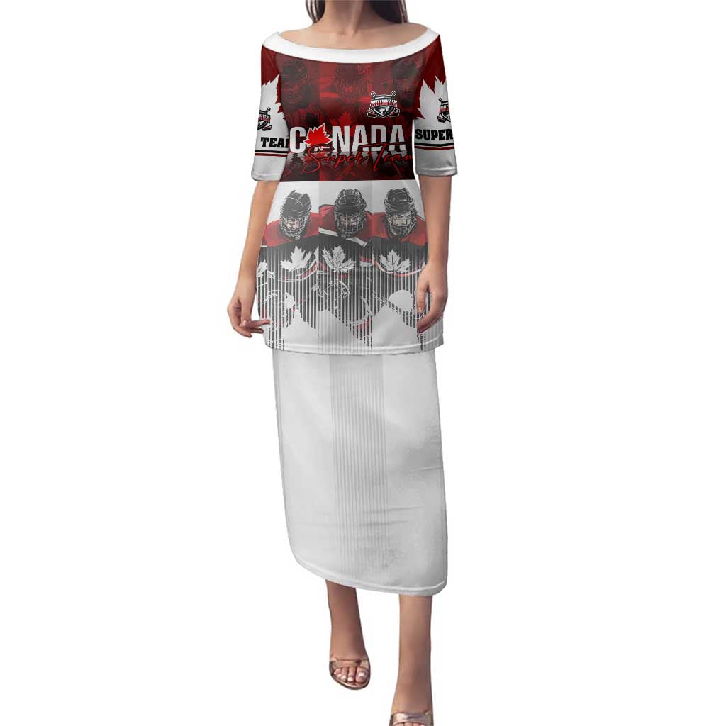 Canada Super Team Family Matching Puletasi and Hawaiian Shirt Dynamic Ice Hockey Legacy