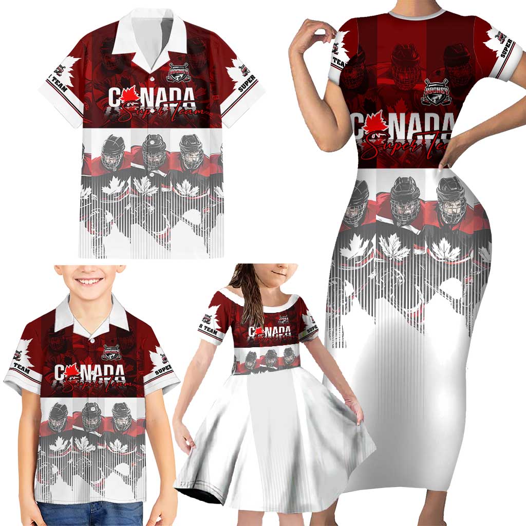 Canada Super Team Family Matching Short Sleeve Bodycon Dress and Hawaiian Shirt Dynamic Ice Hockey Legacy
