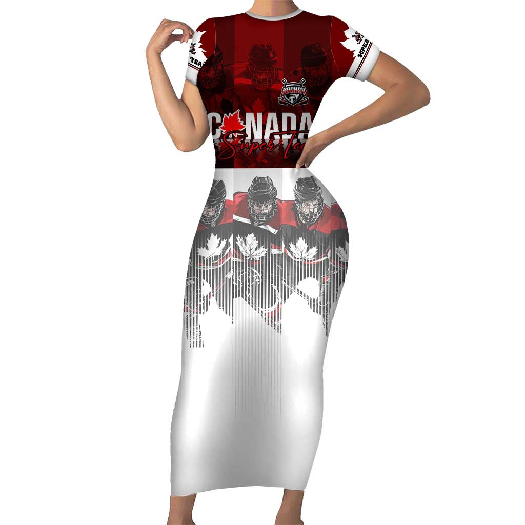 Canada Super Team Family Matching Short Sleeve Bodycon Dress and Hawaiian Shirt Dynamic Ice Hockey Legacy
