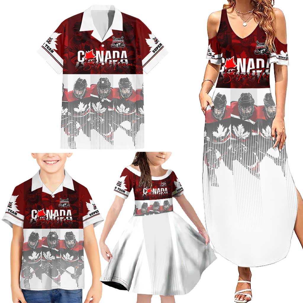 Canada Super Team Family Matching Summer Maxi Dress and Hawaiian Shirt Dynamic Ice Hockey Legacy