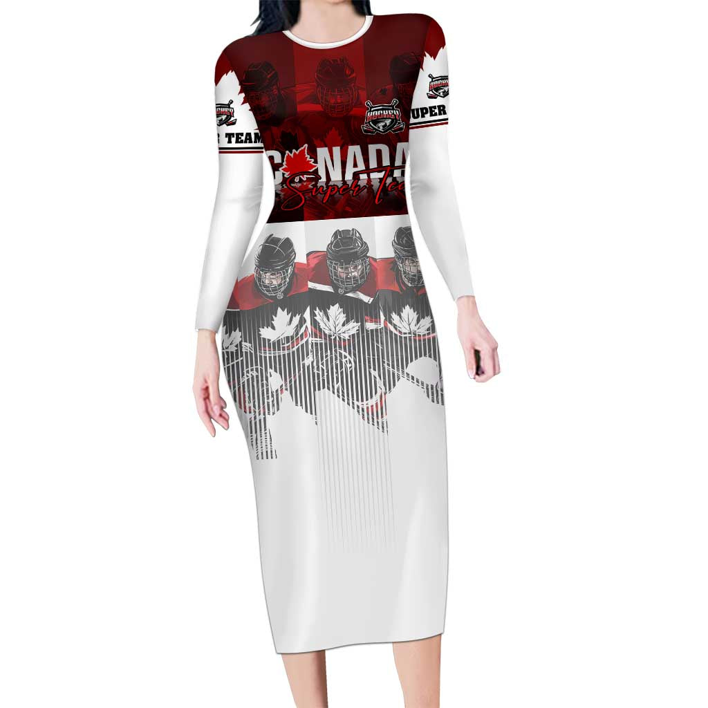 Canada Super Team Long Sleeve Bodycon Dress Dynamic Ice Hockey Legacy