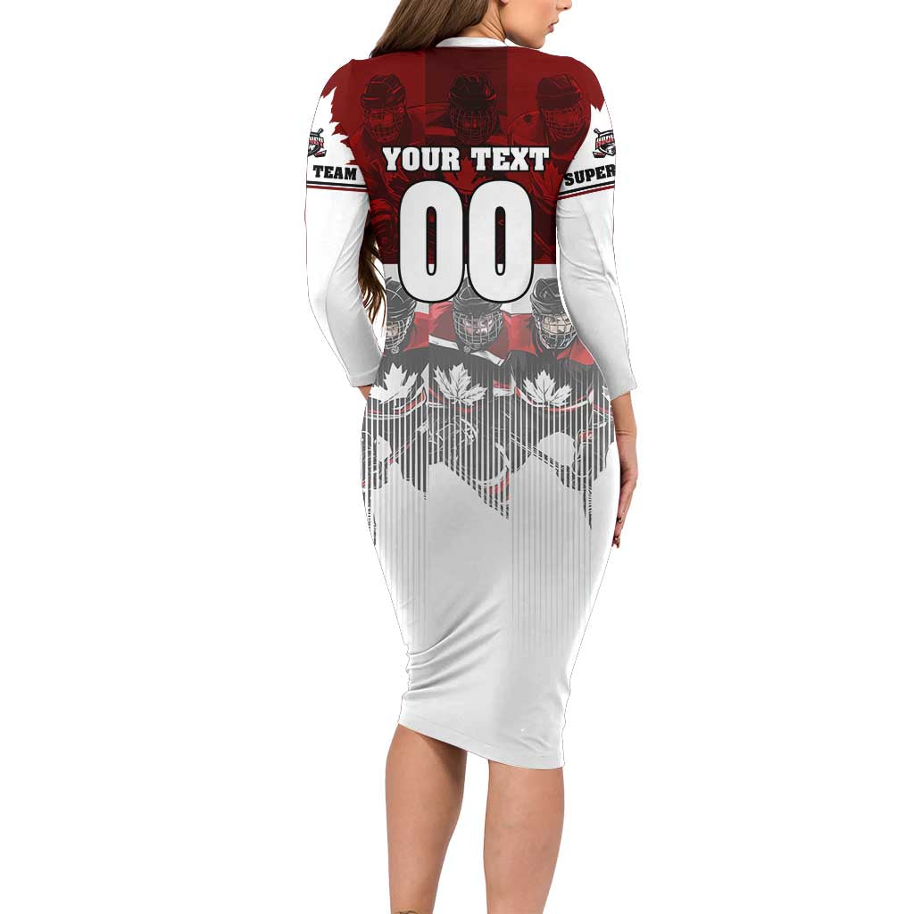 Canada Super Team Long Sleeve Bodycon Dress Dynamic Ice Hockey Legacy