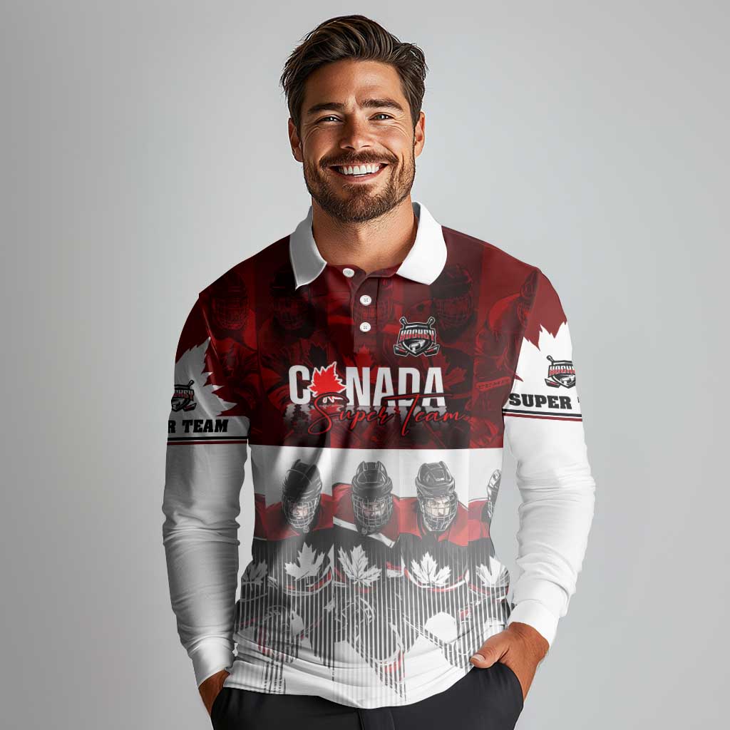Canada Super Team Long Sleeve Polo Shirt Dynamic Ice Hockey Legacy
