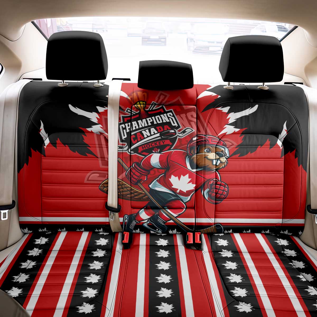 Champions Canada Hockey Back Car Seat Cover Fierce Beaver on Ice