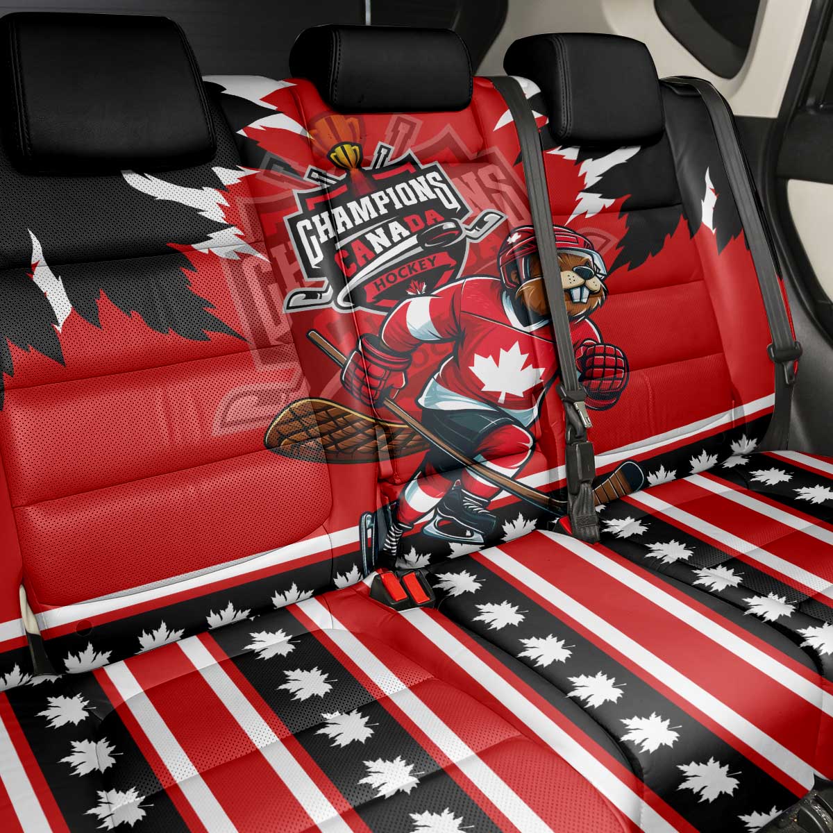 Champions Canada Hockey Back Car Seat Cover Fierce Beaver on Ice