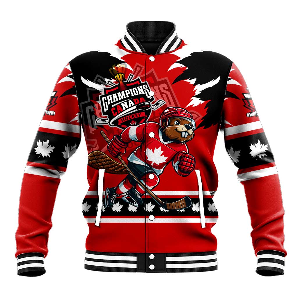 Personalized Champions Canada Hockey Baseball Jacket Fierce Beaver on Ice