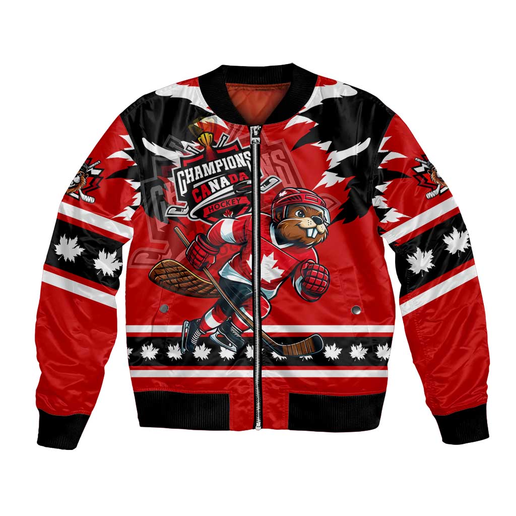 Personalized Champions Canada Hockey Bomber Jacket Fierce Beaver on Ice