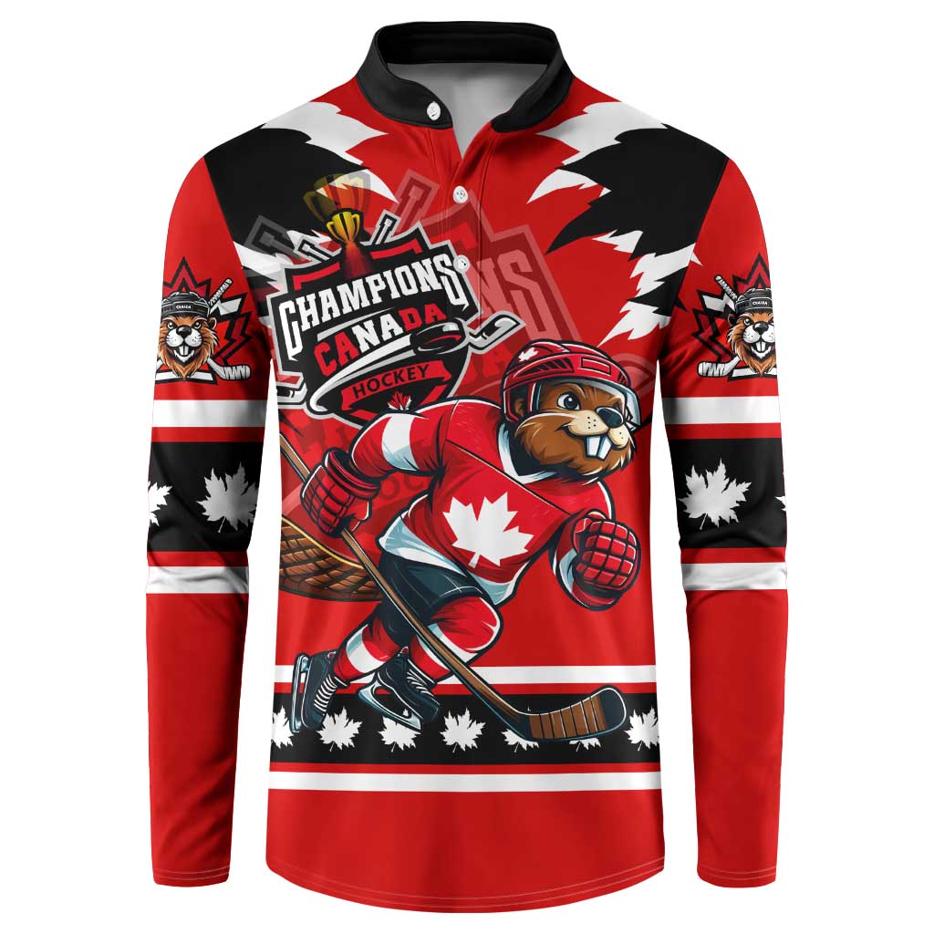Personalized Champions Canada Hockey Button Sweatshirt Fierce Beaver on Ice