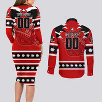 Personalized Champions Canada Hockey Couples Matching Long Sleeve Bodycon Dress and Long Sleeve Button Shirt Fierce Beaver on Ice