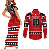 Personalized Champions Canada Hockey Couples Matching Short Sleeve Bodycon Dress and Long Sleeve Button Shirt Fierce Beaver on Ice