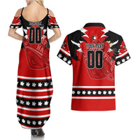 Personalized Champions Canada Hockey Couples Matching Summer Maxi Dress and Hawaiian Shirt Fierce Beaver on Ice