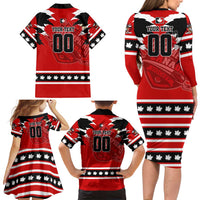 Personalized Champions Canada Hockey Family Matching Long Sleeve Bodycon Dress and Hawaiian Shirt Fierce Beaver on Ice