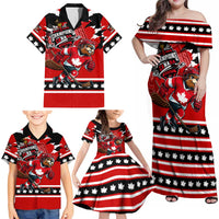 Personalized Champions Canada Hockey Family Matching Off Shoulder Maxi Dress and Hawaiian Shirt Fierce Beaver on Ice