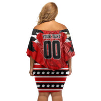 Personalized Champions Canada Hockey Family Matching Off Shoulder Short Dress and Hawaiian Shirt Fierce Beaver on Ice
