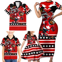 Personalized Champions Canada Hockey Family Matching Short Sleeve Bodycon Dress and Hawaiian Shirt Fierce Beaver on Ice