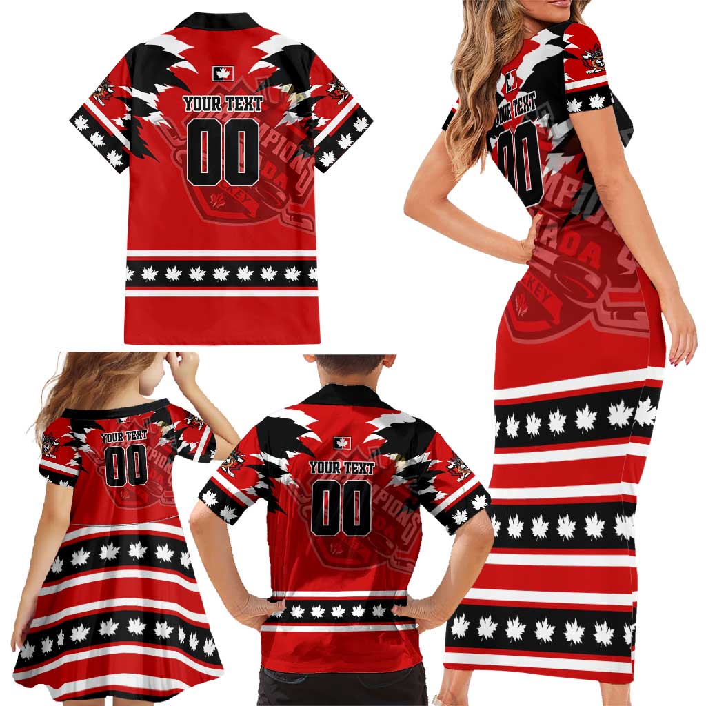 Personalized Champions Canada Hockey Family Matching Short Sleeve Bodycon Dress and Hawaiian Shirt Fierce Beaver on Ice