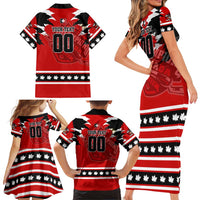 Personalized Champions Canada Hockey Family Matching Short Sleeve Bodycon Dress and Hawaiian Shirt Fierce Beaver on Ice