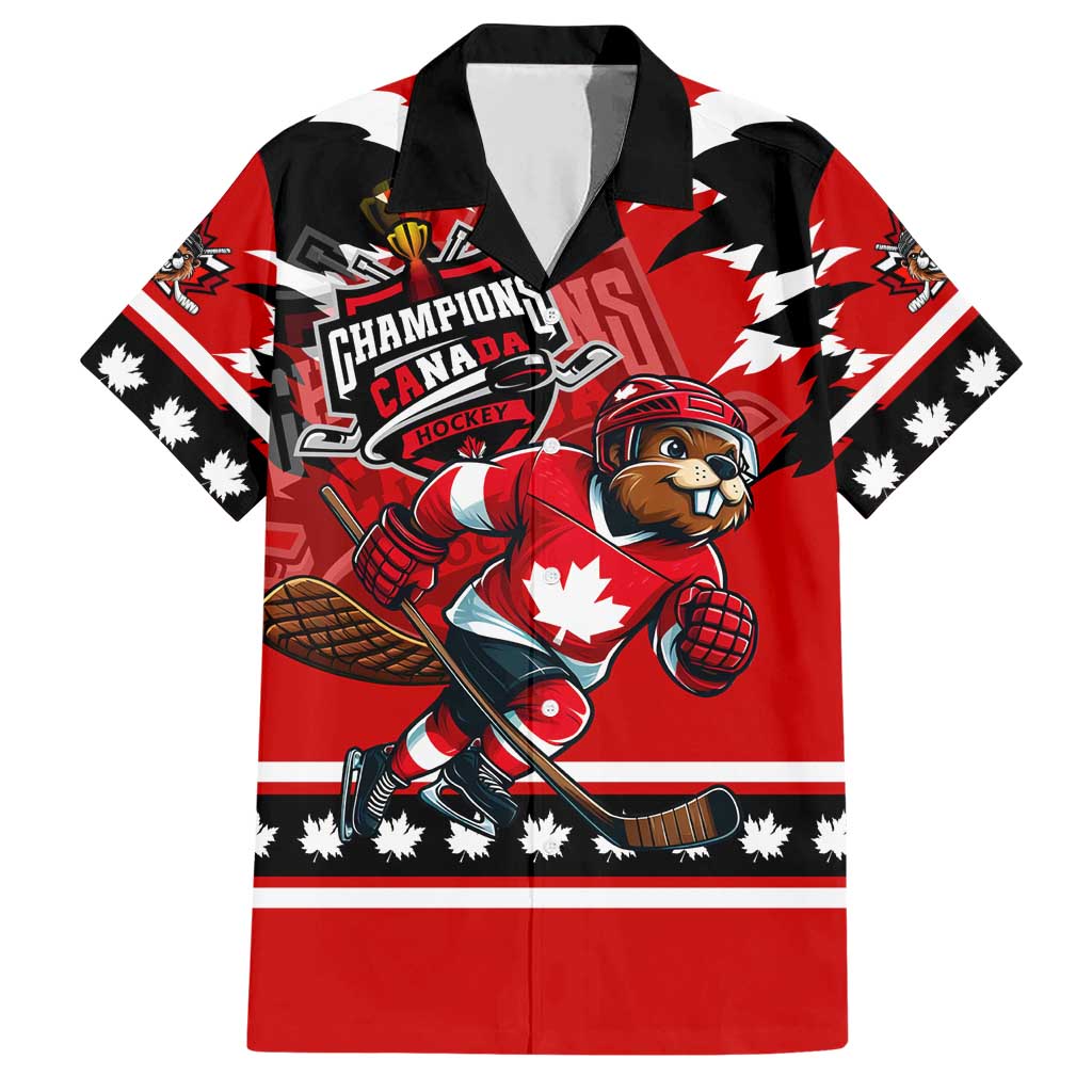 Personalized Champions Canada Hockey Family Matching Short Sleeve Bodycon Dress and Hawaiian Shirt Fierce Beaver on Ice