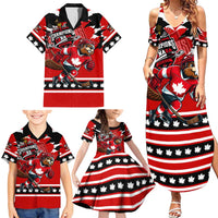 Personalized Champions Canada Hockey Family Matching Summer Maxi Dress and Hawaiian Shirt Fierce Beaver on Ice