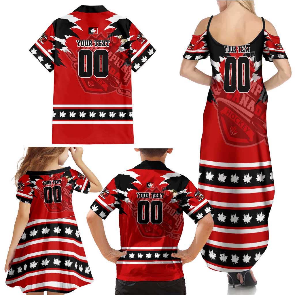 Personalized Champions Canada Hockey Family Matching Summer Maxi Dress and Hawaiian Shirt Fierce Beaver on Ice