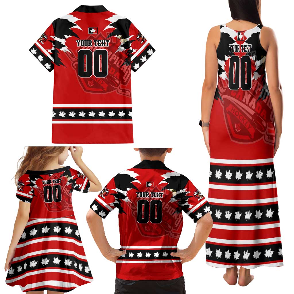 Personalized Champions Canada Hockey Family Matching Tank Maxi Dress and Hawaiian Shirt Fierce Beaver on Ice