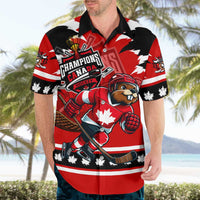 Personalized Champions Canada Hockey Hawaiian Shirt Fierce Beaver on Ice