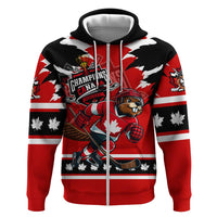 Personalized Champions Canada Hockey Hoodie Fierce Beaver on Ice