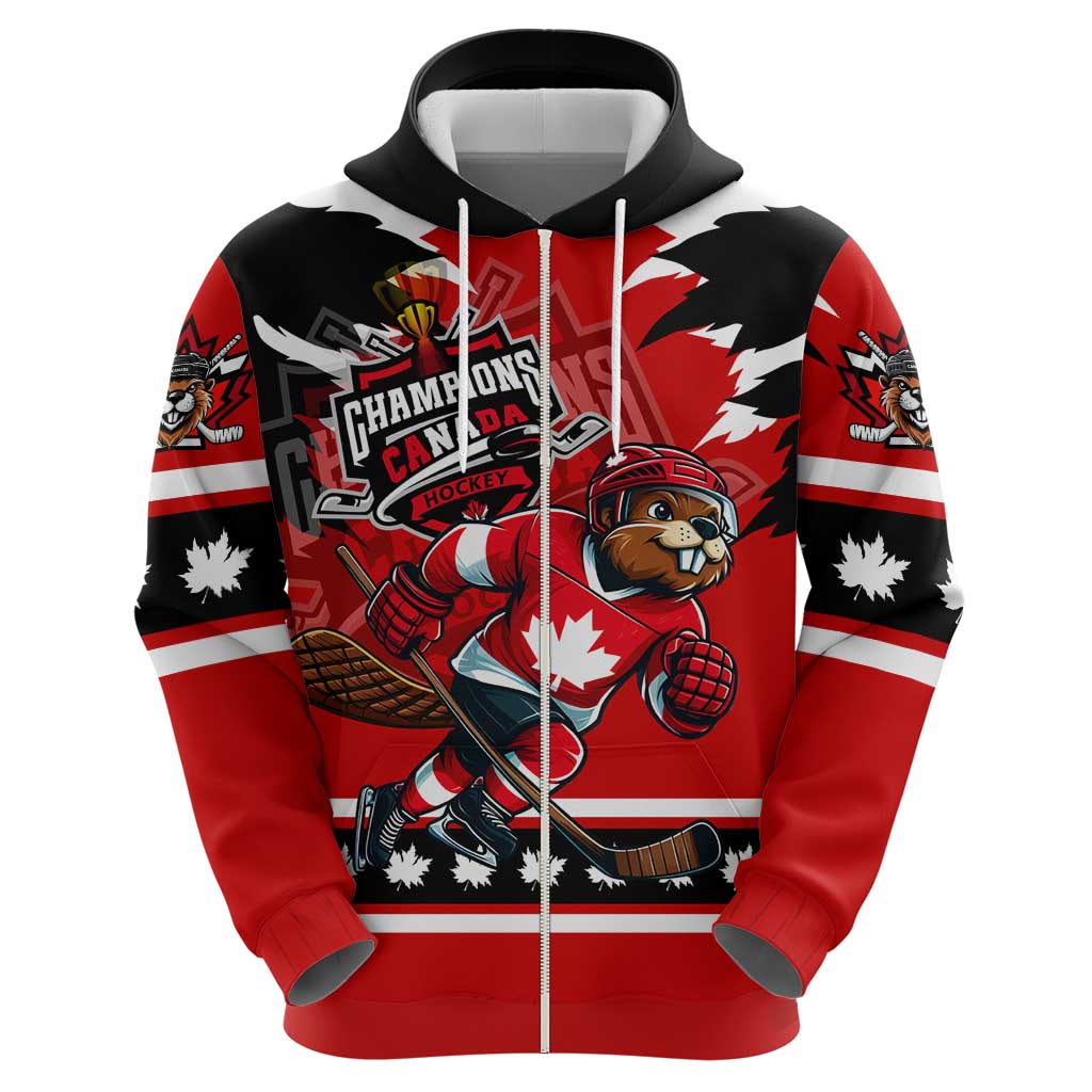 Personalized Champions Canada Hockey Hoodie Fierce Beaver on Ice