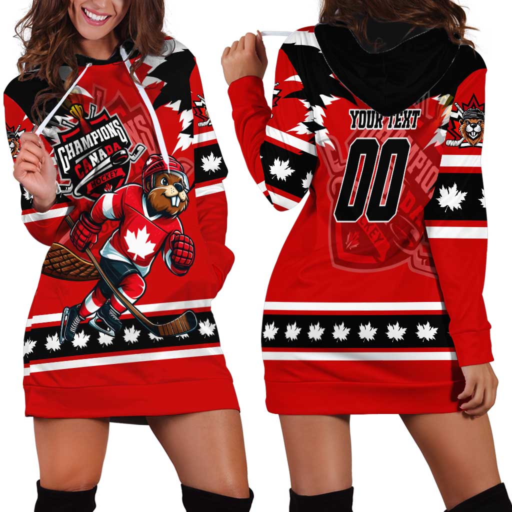 Personalized Champions Canada Hockey Hoodie Dress Fierce Beaver on Ice