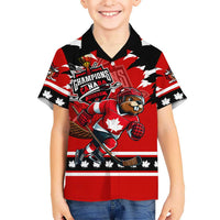 Personalized Champions Canada Hockey Kid Hawaiian Shirt Fierce Beaver on Ice
