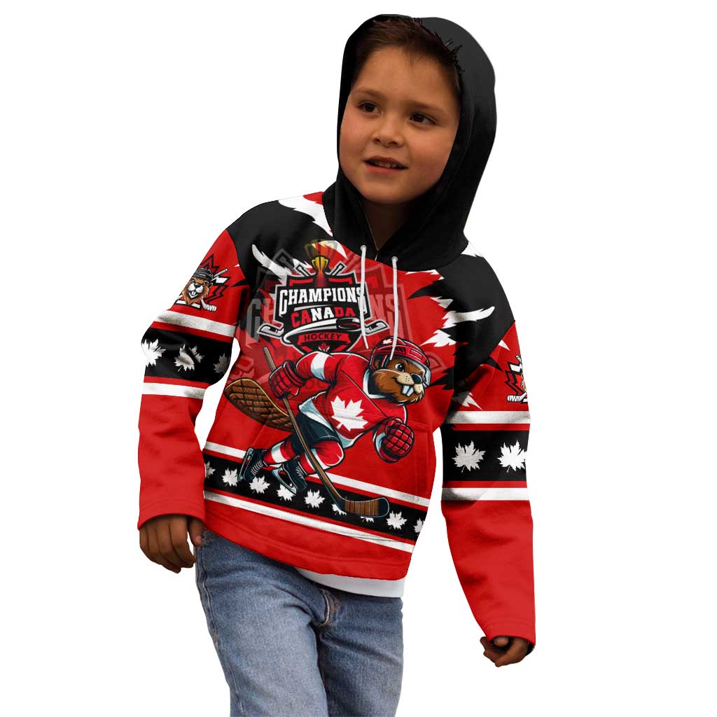 Personalized Champions Canada Hockey Kid Hoodie Fierce Beaver on Ice