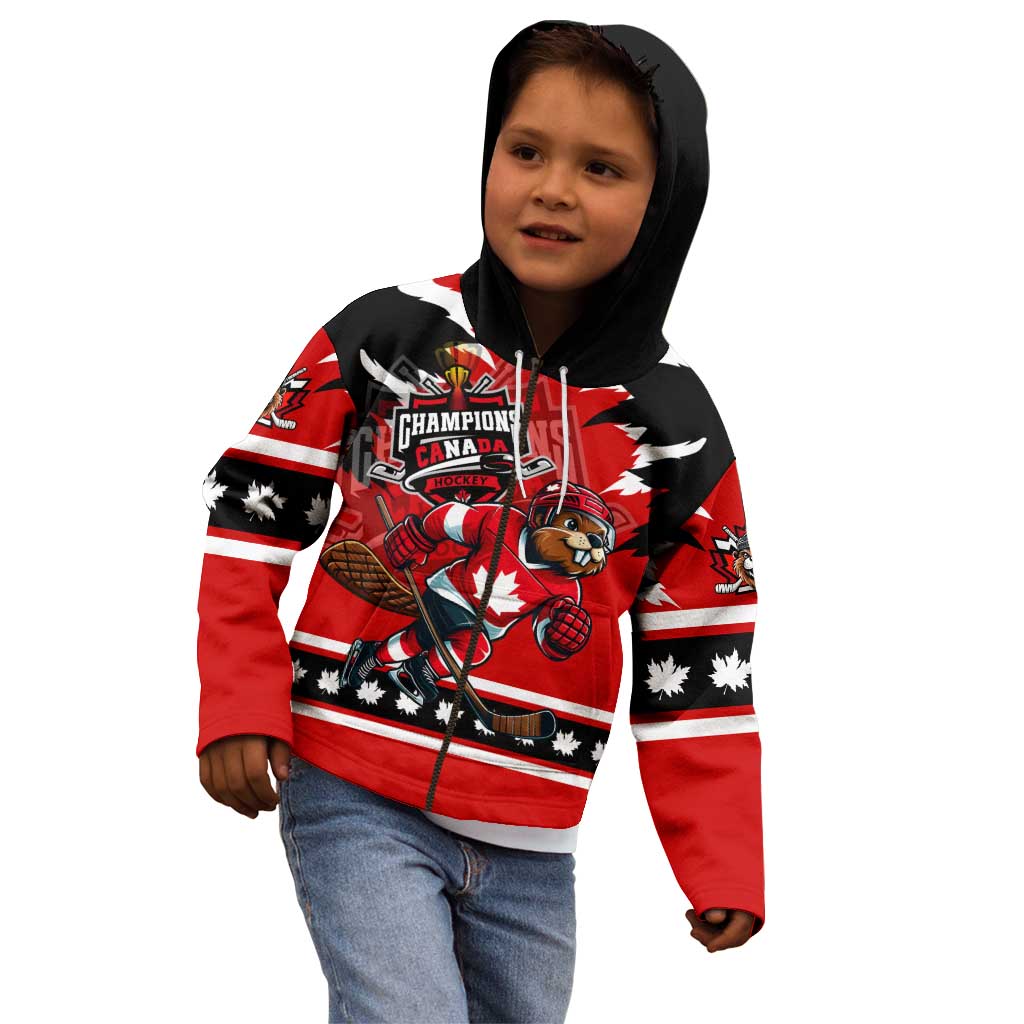 Personalized Champions Canada Hockey Kid Hoodie Fierce Beaver on Ice