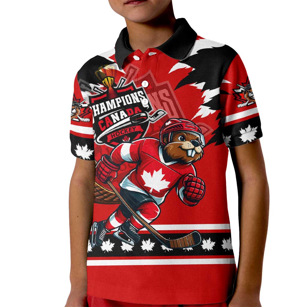 Personalized Champions Canada Hockey Kid Polo Shirt Fierce Beaver on Ice