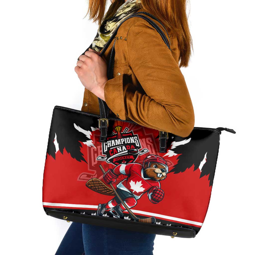 Champions Canada Hockey Leather Tote Bag Fierce Beaver on Ice