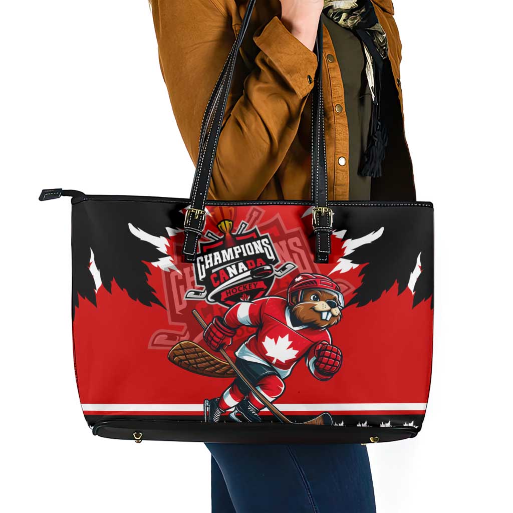 Champions Canada Hockey Leather Tote Bag Fierce Beaver on Ice