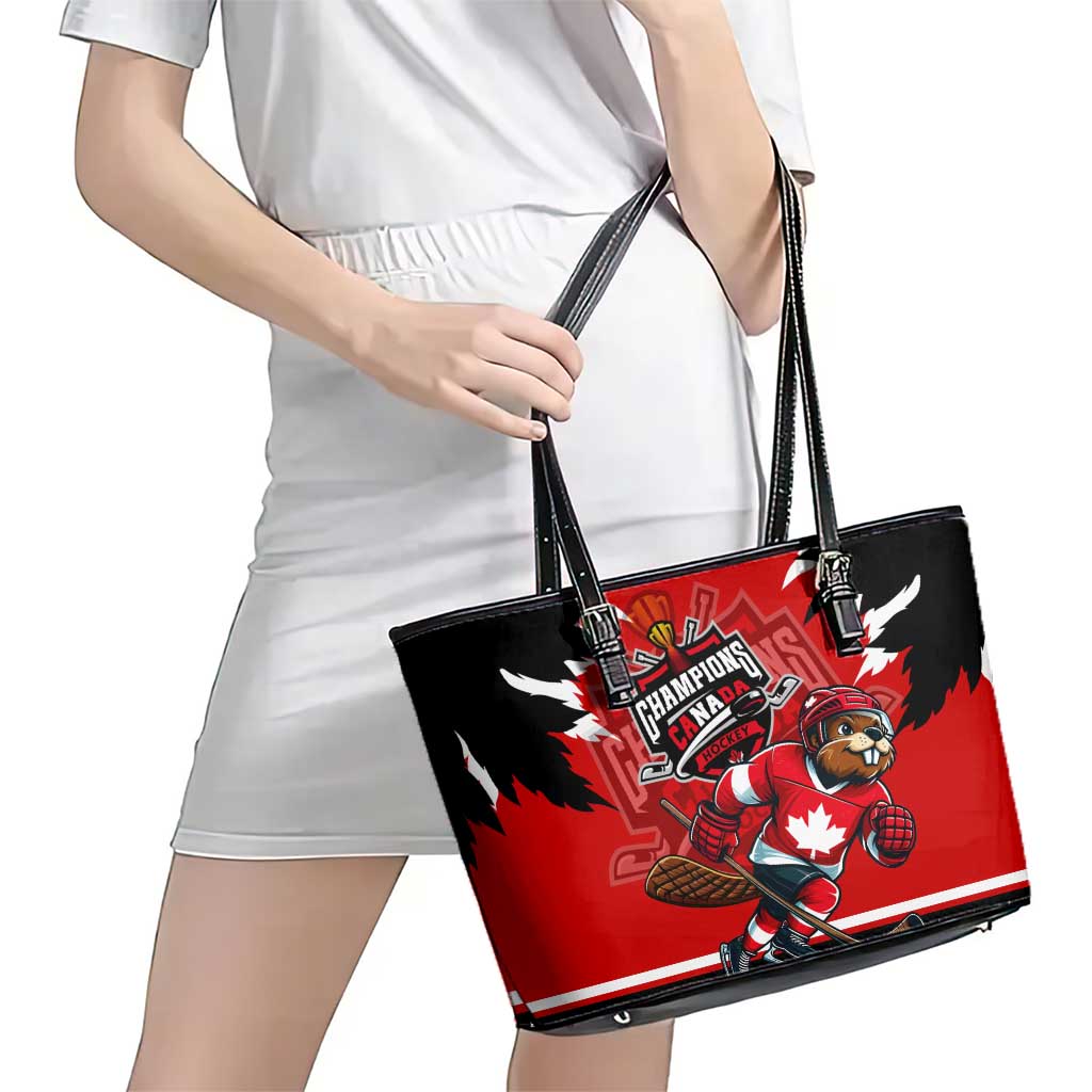 Champions Canada Hockey Leather Tote Bag Fierce Beaver on Ice