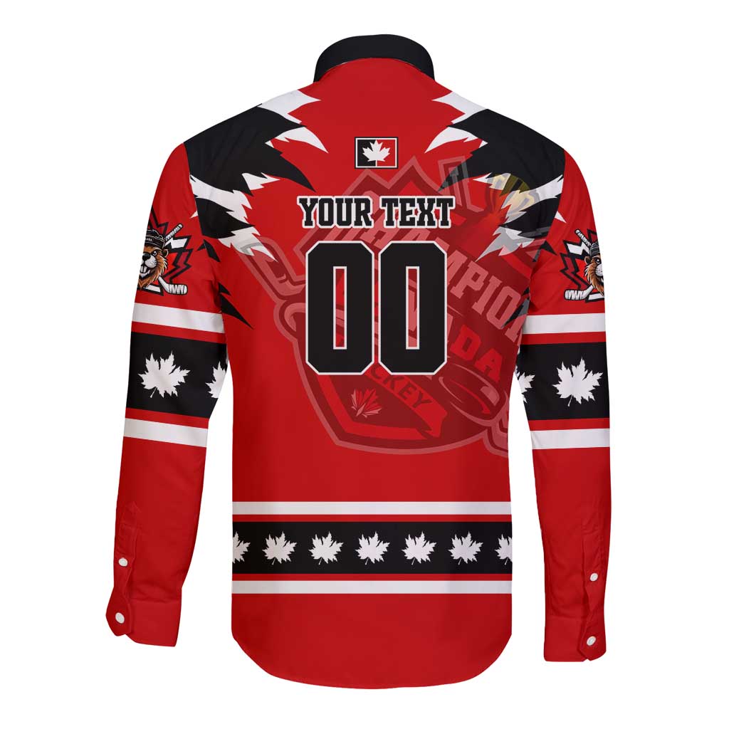Personalized Champions Canada Hockey Long Sleeve Button Shirt Fierce Beaver on Ice