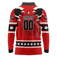 Personalized Champions Canada Hockey Long Sleeve Polo Shirt Fierce Beaver on Ice