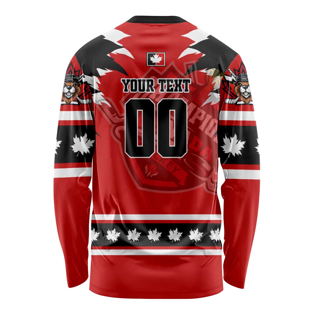 Personalized Champions Canada Hockey Long Sleeve Shirt Fierce Beaver on Ice