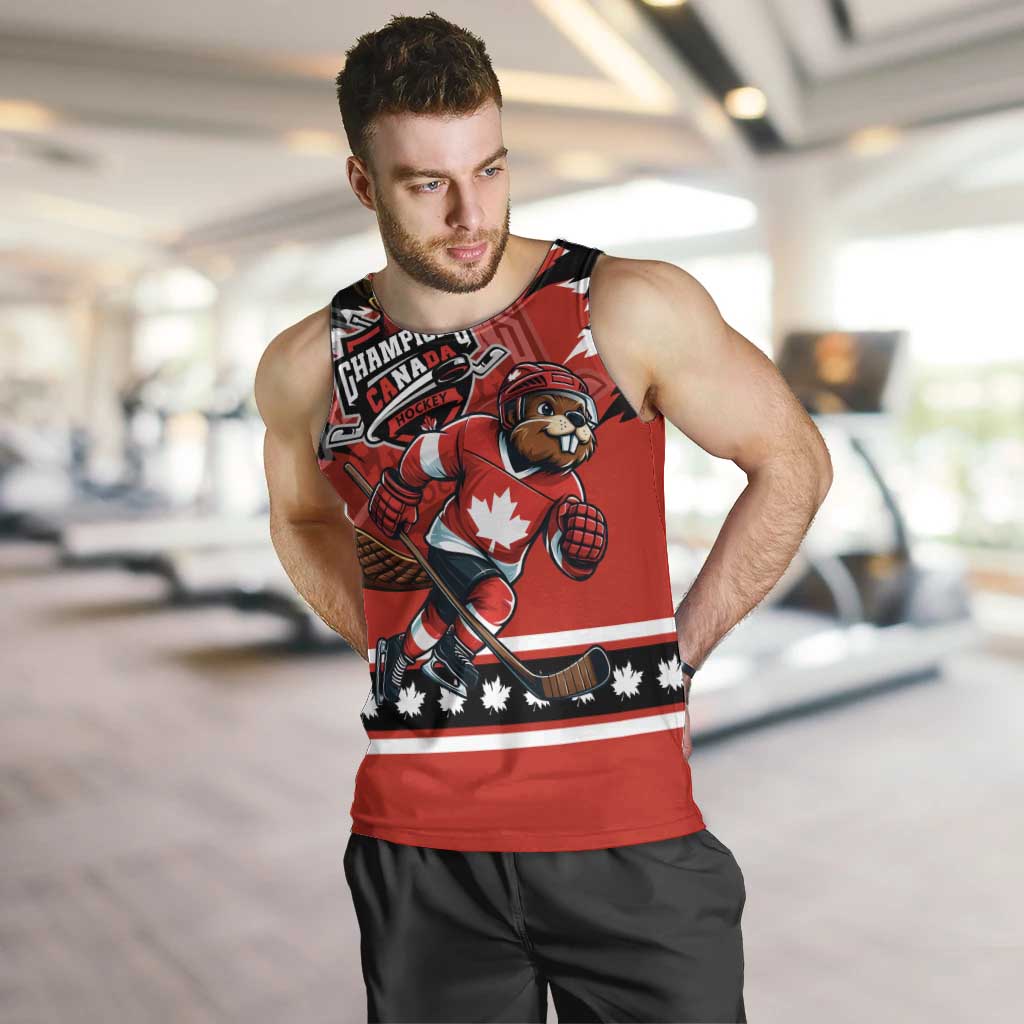 Personalized Champions Canada Hockey Men Tank Top Fierce Beaver on Ice
