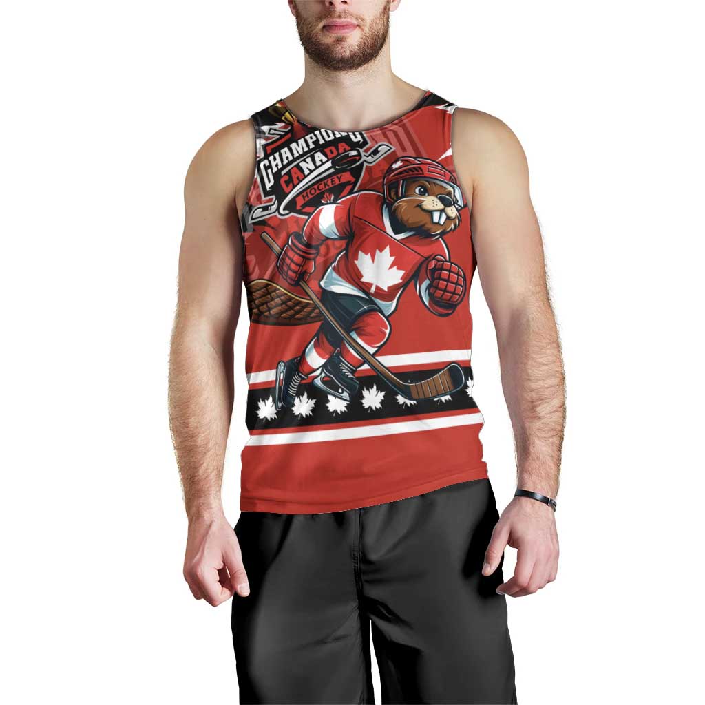 Personalized Champions Canada Hockey Men Tank Top Fierce Beaver on Ice