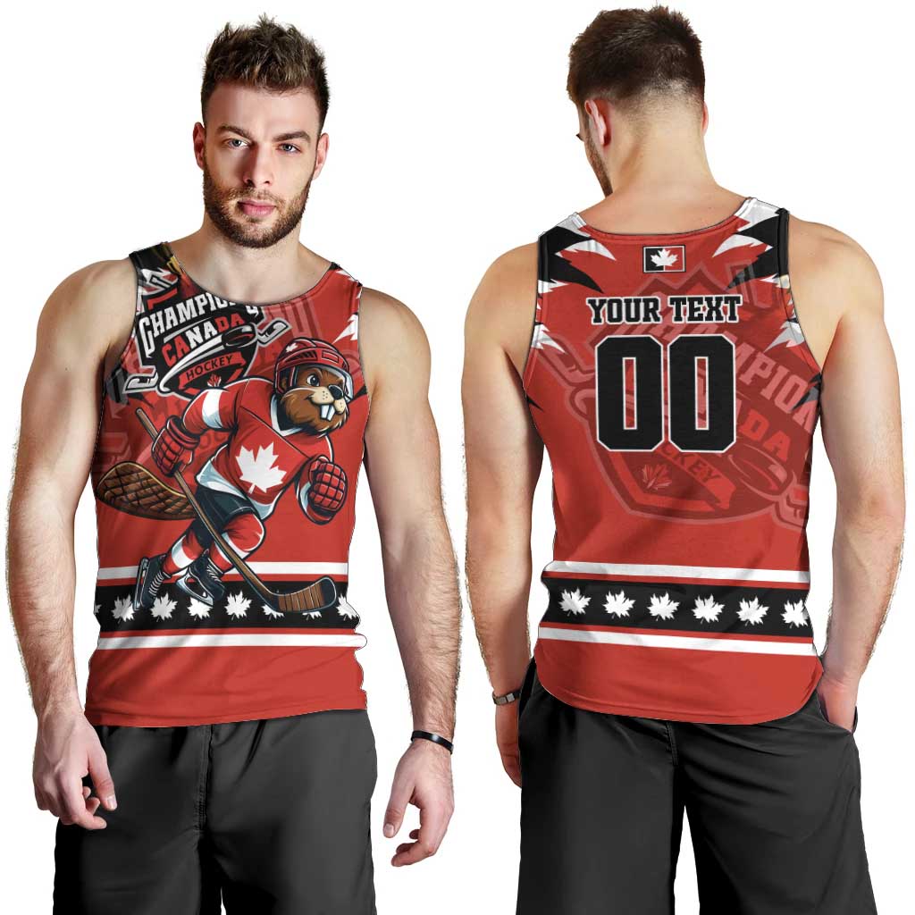 Personalized Champions Canada Hockey Men Tank Top Fierce Beaver on Ice