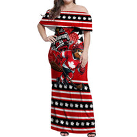Personalized Champions Canada Hockey Off Shoulder Maxi Dress Fierce Beaver on Ice