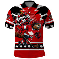Personalized Champions Canada Hockey Polo Shirt Fierce Beaver on Ice