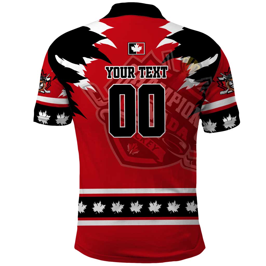 Personalized Champions Canada Hockey Polo Shirt Fierce Beaver on Ice