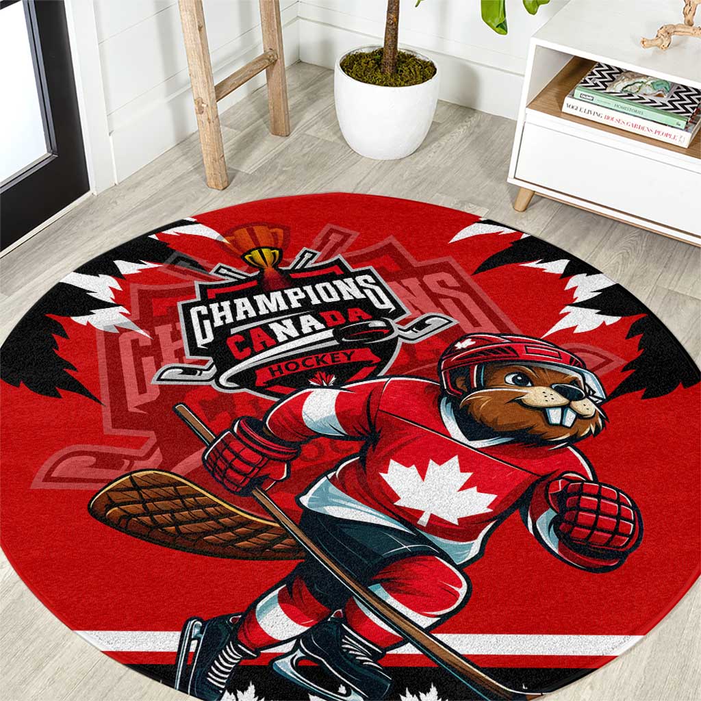 Champions Canada Hockey Round Carpet Fierce Beaver on Ice