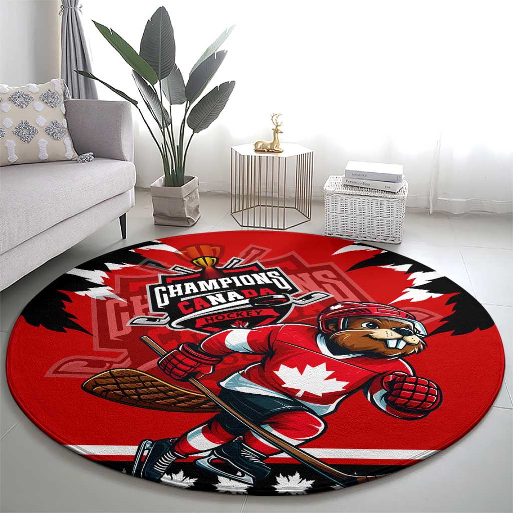 Champions Canada Hockey Round Carpet Fierce Beaver on Ice